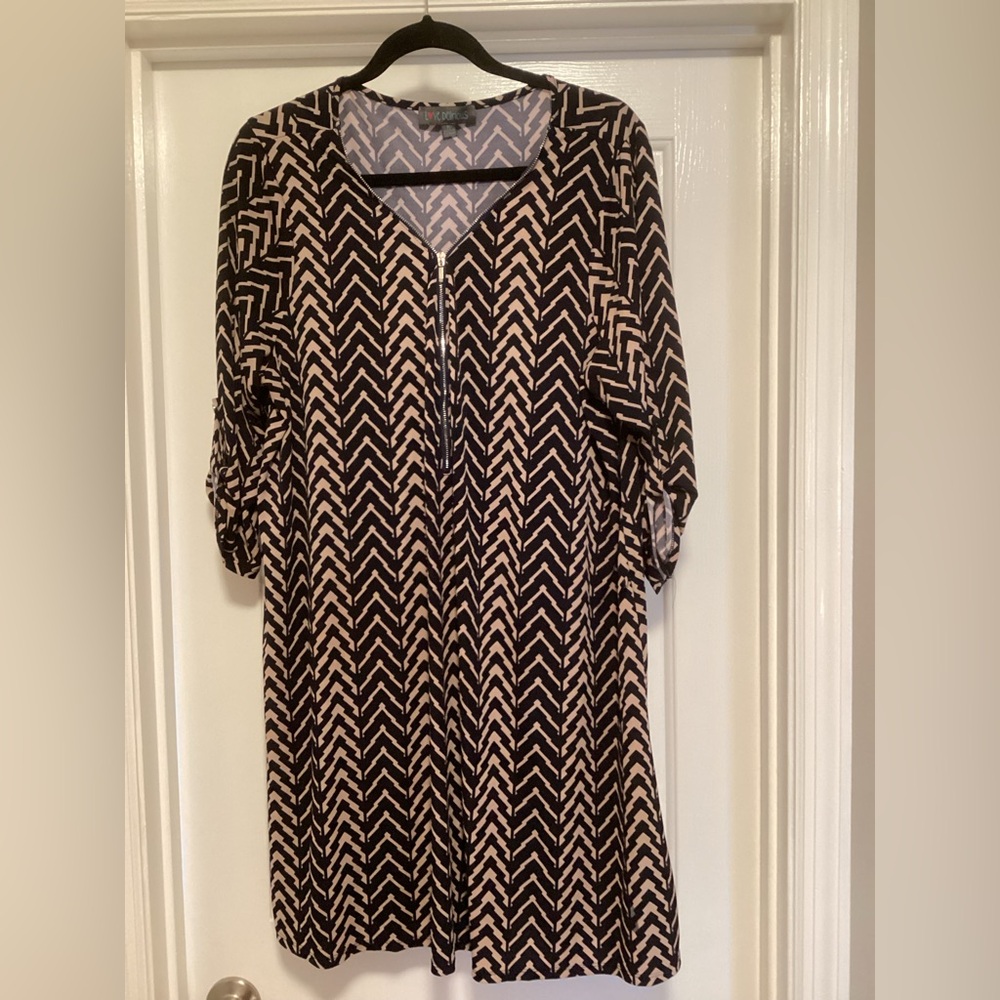 Delirious Navy and Cream Geometric Dress, 3X